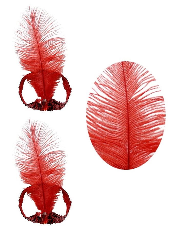 XKTEI 2pcs Feather Headdress,Sequins Headband,1920s Flapper Headpiece,Carnival Party Headwear,Costume for Gatsby Theme Party,Mardi Gras Feather Headband (Red-1) - Image 1